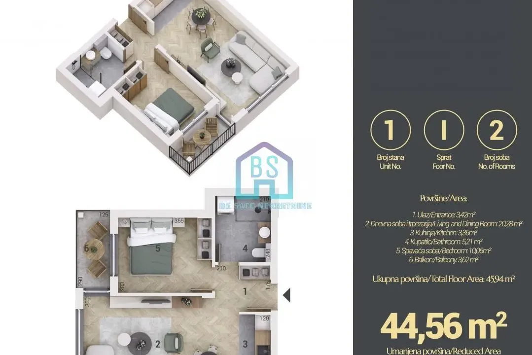 Prodaja, jednosoban stan, 45m², Adice, Novi Sad Sve Podlokacije