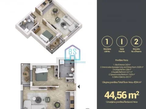 Sale, one bedroom apartment, 45m², Adice, Novi Sad Sve Podlokacije