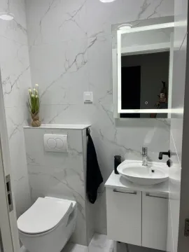 Moderno opremljeno kupatilo sa bijelim keramičkim pločicama i ugradnim sanitarijama. - image 12