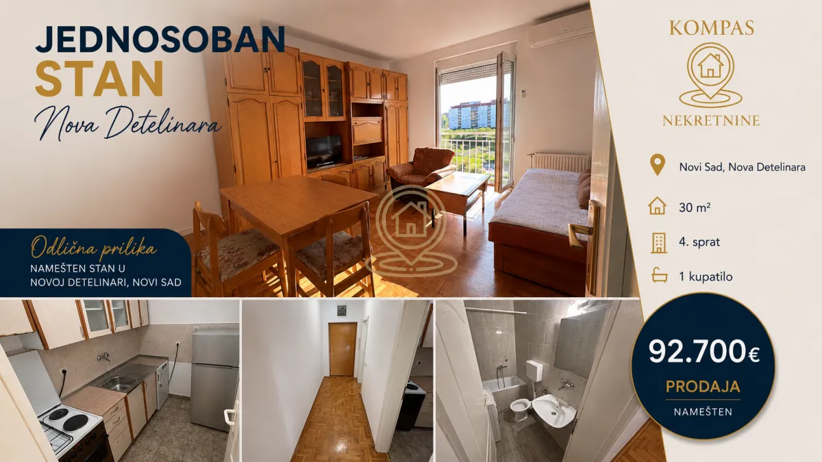 Prodaja, jednosoban stan, 30m², Nova Detelinara, Novi Sad Sve Podlokacije