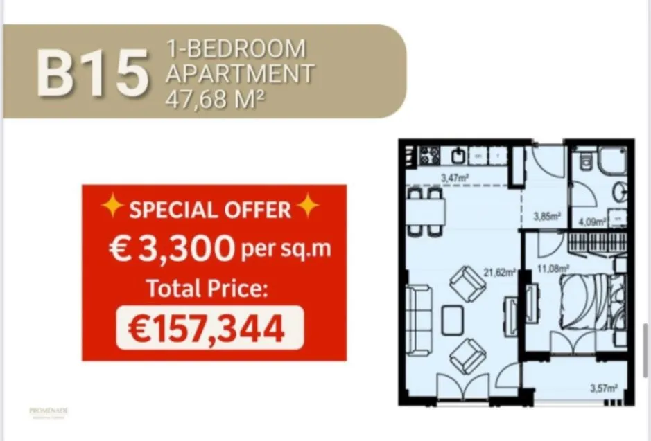 Sale, one bedroom apartment, 28m², Bečići, Budva