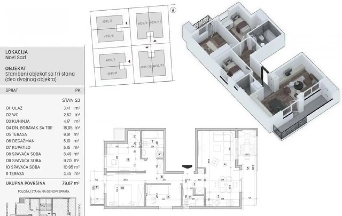 Prodaja, trosoban stan, 80m², Adice, Novi Sad Sve Podlokacije