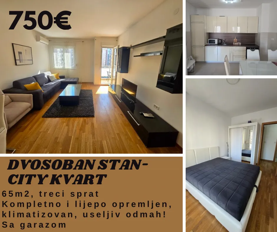 Dnevna soba sa garniturom, TV komodom i izlazom na terasu.