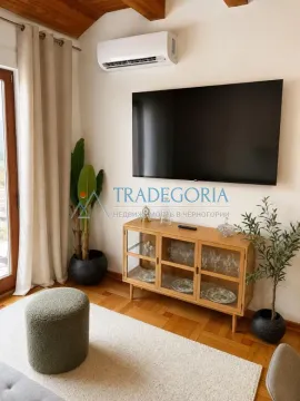 Dnevni boravak sa televizorom, drvenom komodom i klima uređajem. - image 15