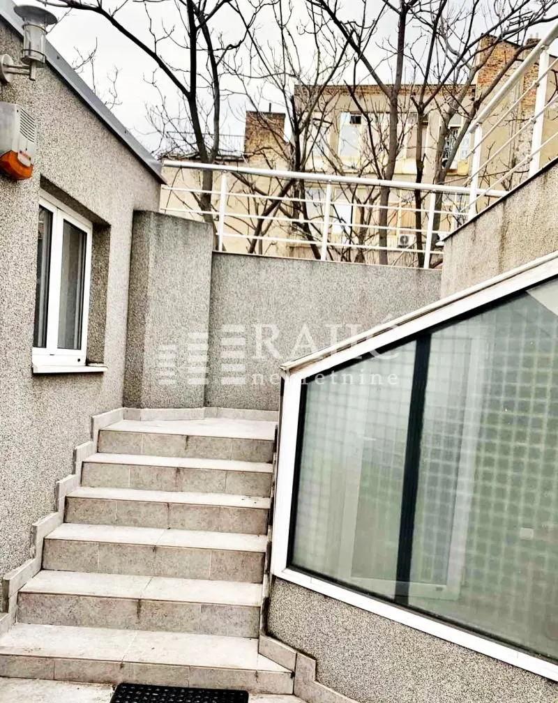 Exterior stairs and building entrance.
