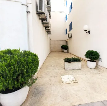 Passage between buildings decorated with plant planters. - image 19