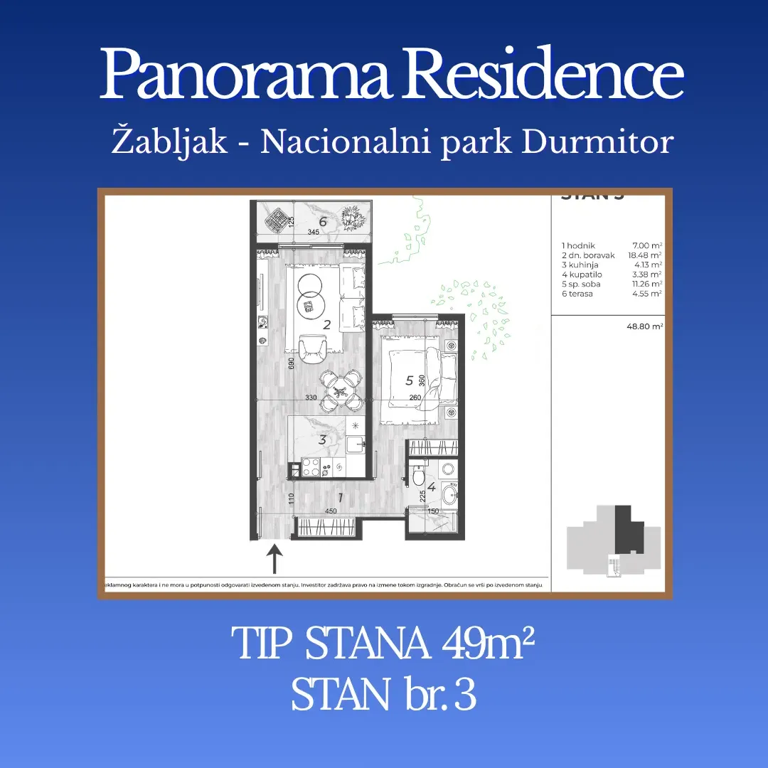 Prodaja, dvosoban stan, 49m², Centar, Žabljak