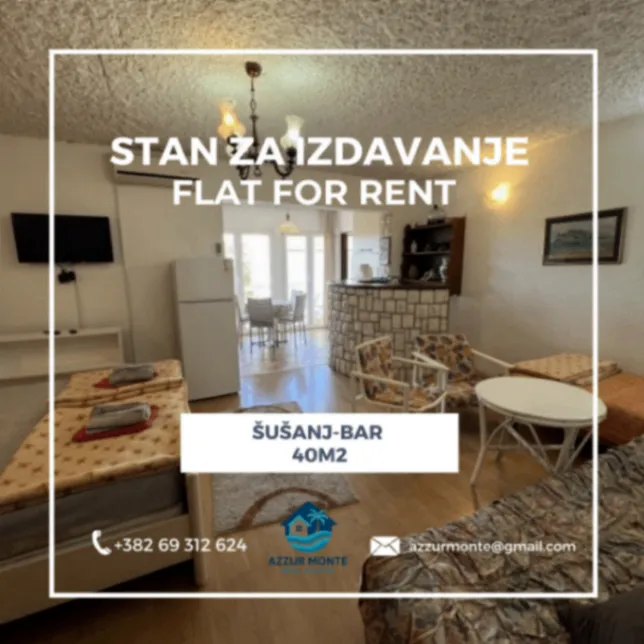 Izdavanje, jednosoban stan, 40m², Šušanj, Bar