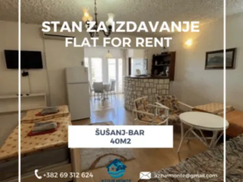 Izdavanje, jednosoban stan, 40m², Šušanj, Bar