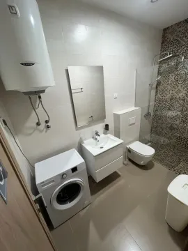 Savremeno opremljeno kupatilo sa tuš kabinom, umivaonikom i veš mašinom. - image 15