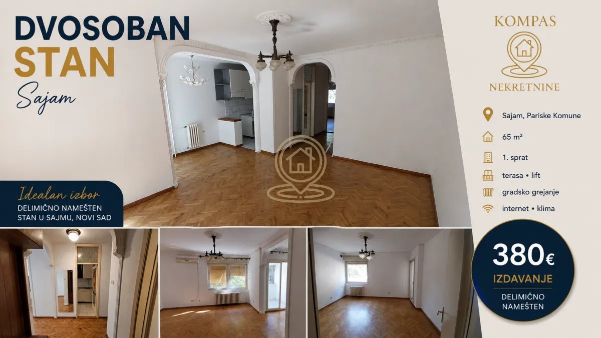 Izdavanje, dvosoban stan, 65m², Sajmište, Novi Sad
