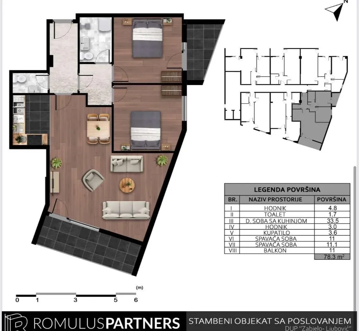 Prodaja, dvosoban stan, 78m², Ljubović, Podgorica