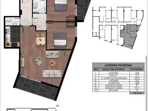 Sale, two bedroom apartment, 78m², Ljubović, Podgorica - image 3