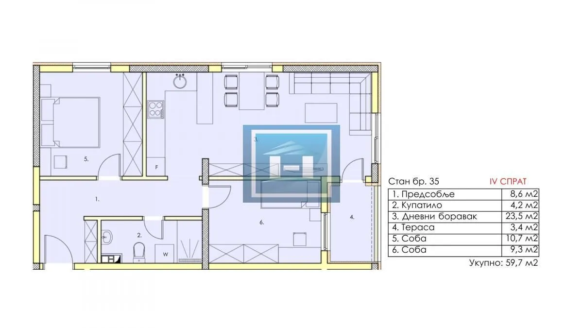 Sale, two bedroom apartment, 59m², Centar, Jagodina