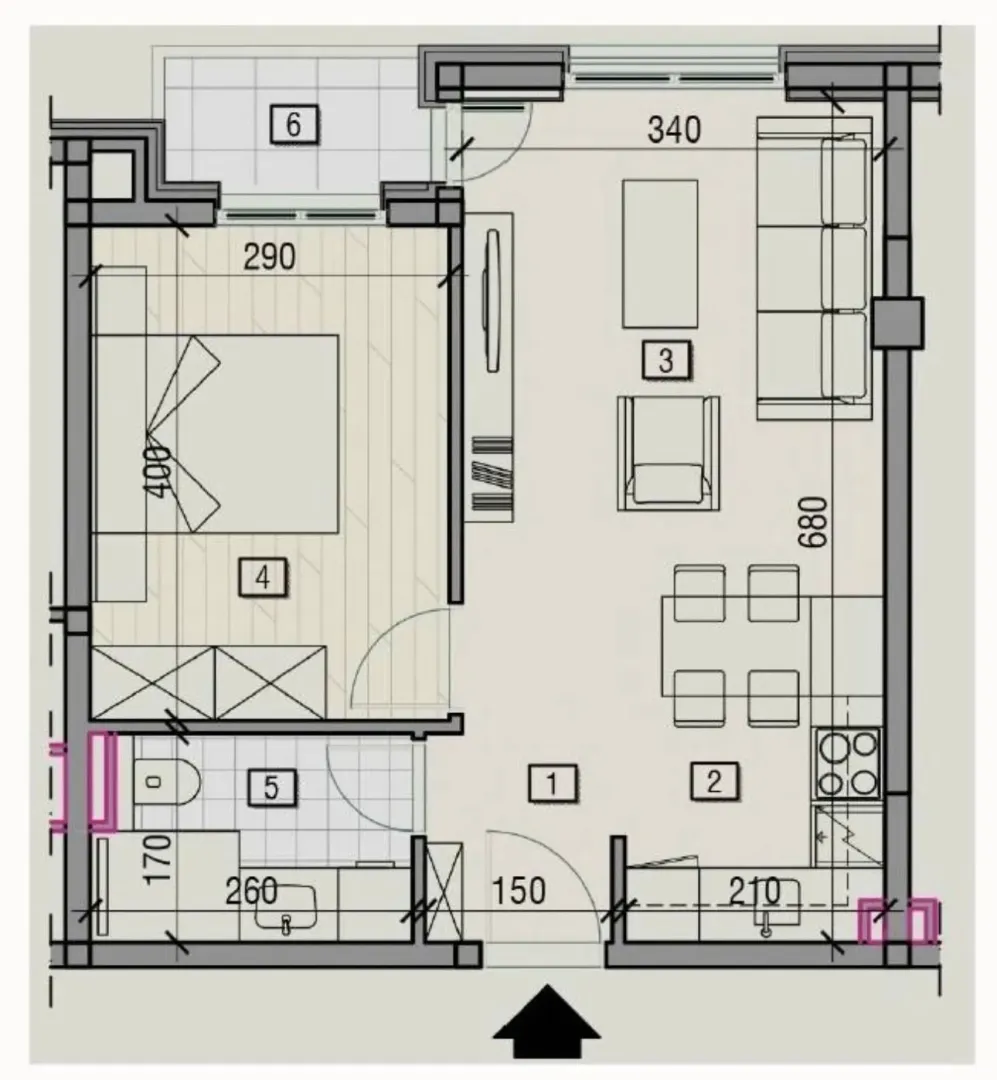 Osnova stana sa prikazom rasporeda prostorija i dimenzijama.