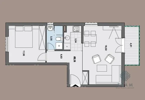 Sale, one bedroom apartment, 48m², Donja Lastva, Tivat