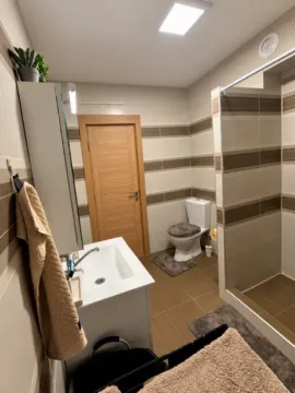 Savremeno opremljeno kupatilo sa tuš kabinom, umivaonikom i WC šoljom. - image 10