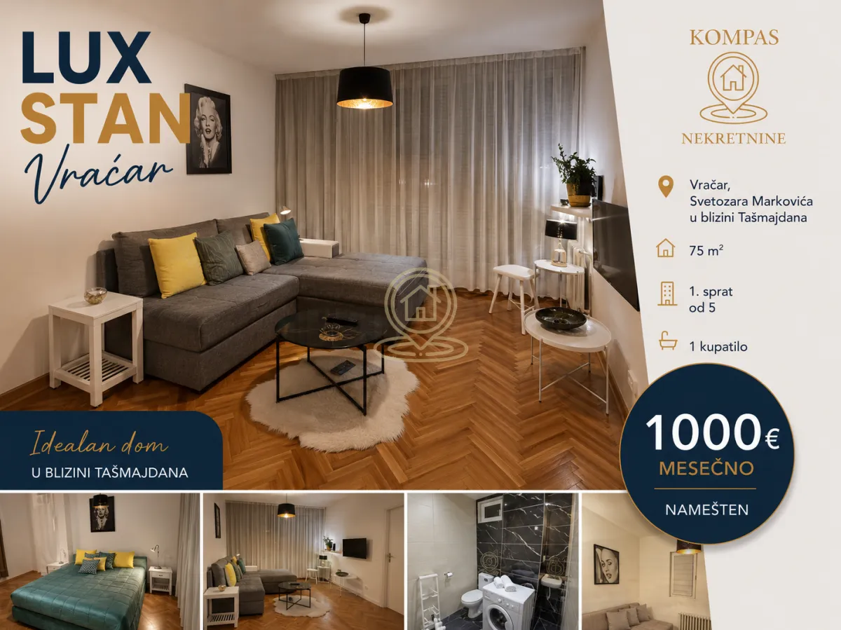 Rent, three bedroom apartment, 75m², Vračar Sve Podlokacije, Beograd
