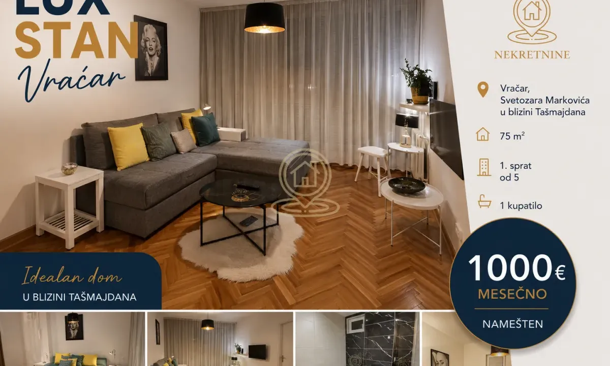 Rent, three bedroom apartment, 75m², Vračar Sve Podlokacije, Beograd