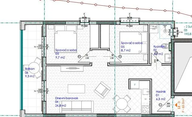 Sale, two bedroom apartment, 63m², Podmaine, Budva