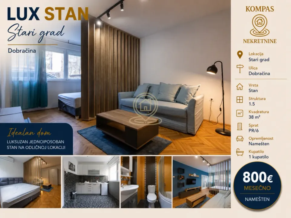Izdavanje, jednosoban stan, 38m², Stari Grad, Beograd