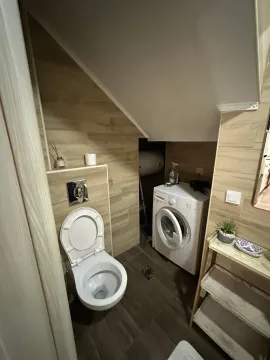 Manje kupatilo sa WC šoljom i veš mašinom. - image 10