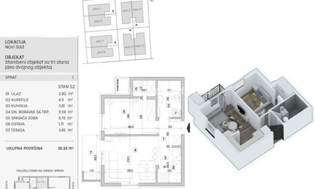 Prodaja, jednosoban stan, 36m², Adice, Novi Sad Sve Podlokacije