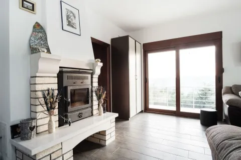 Living room with fireplace and access to the terrace. - image 7