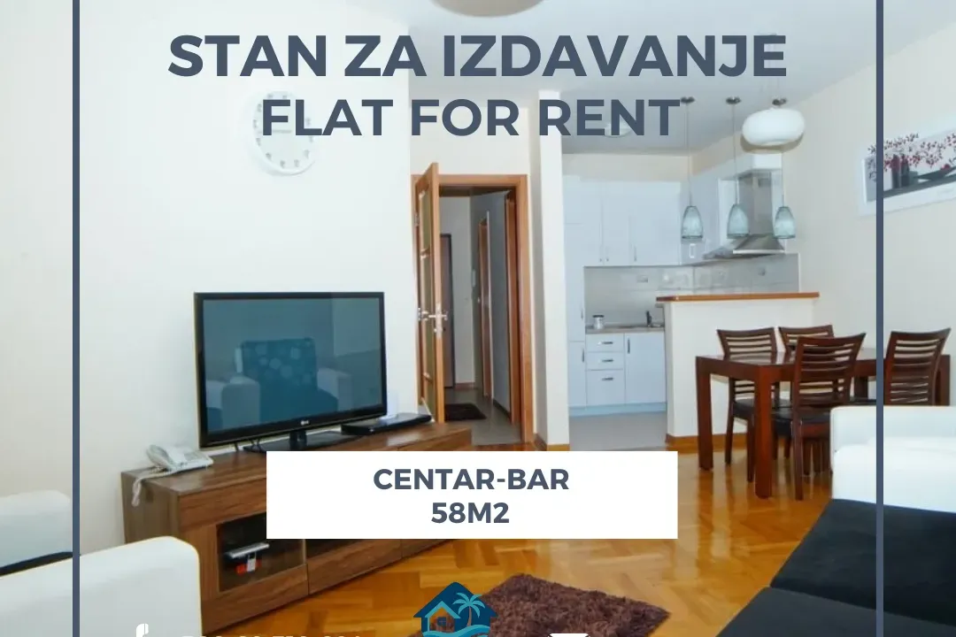 Izdavanje, jednosoban stan, 58m², Centar, Bar