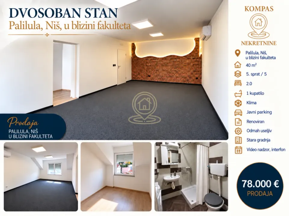 Prodaja, dvosoban stan, 40m², Palilula, Niš