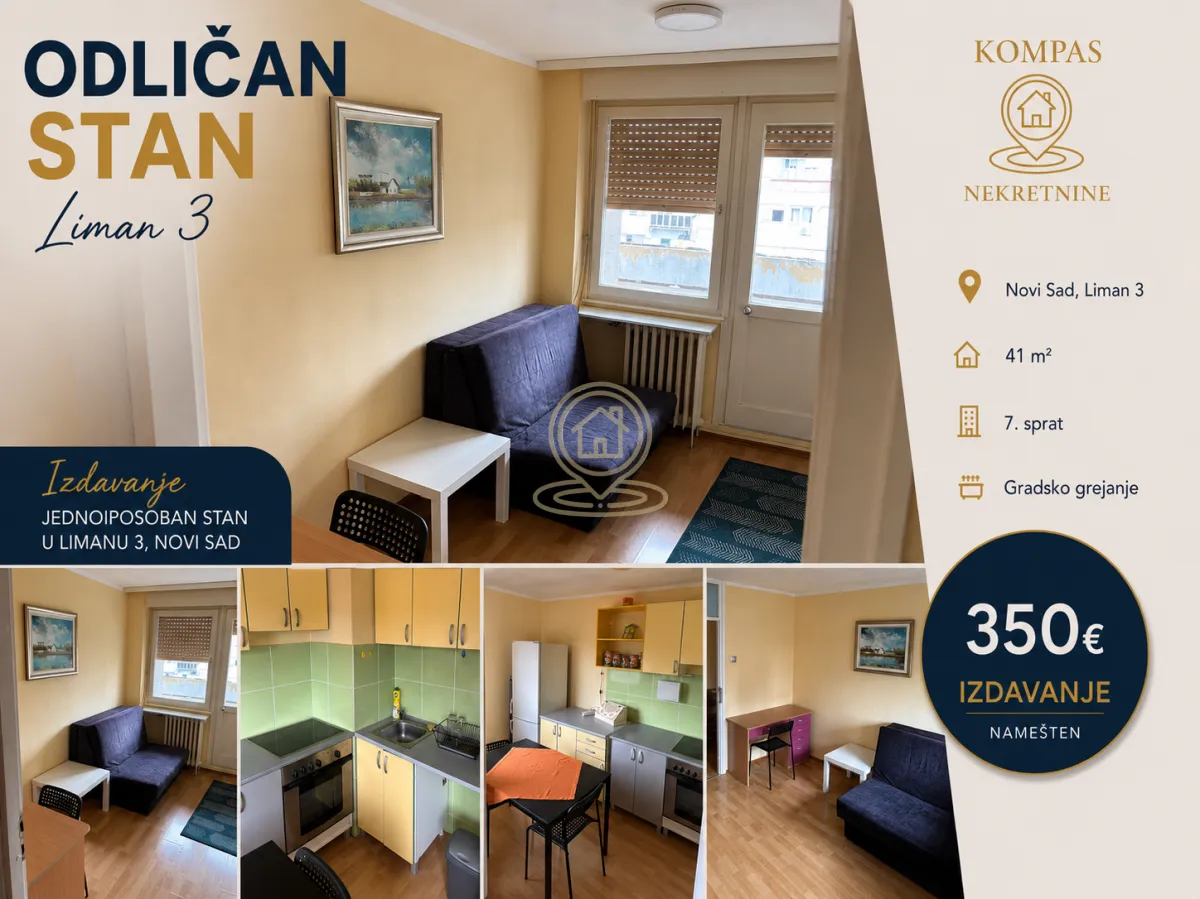 Rent, one bedroom apartment, 41m², Liman 3, Novi Sad Sve Podlokacije