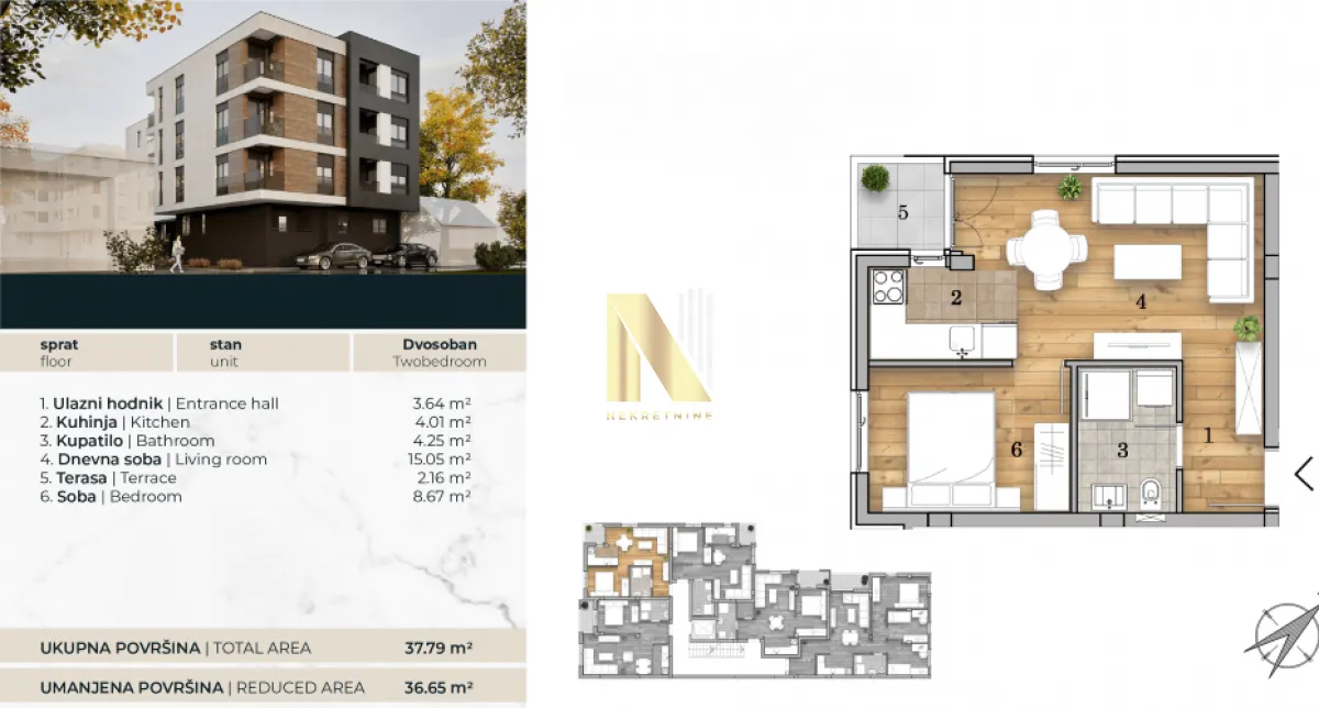 Sale, two bedroom apartment, 38m², Telep, Novi Sad Sve Podlokacije