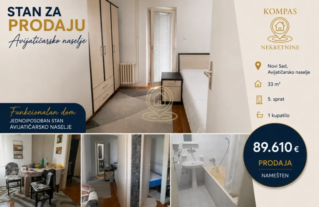 Prodaja, jednosoban stan, 33m², Avijatičarsko naselje, Novi Sad Sve Podlokacije