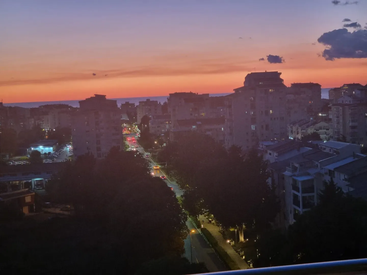 City view with a panoramic sunset.
