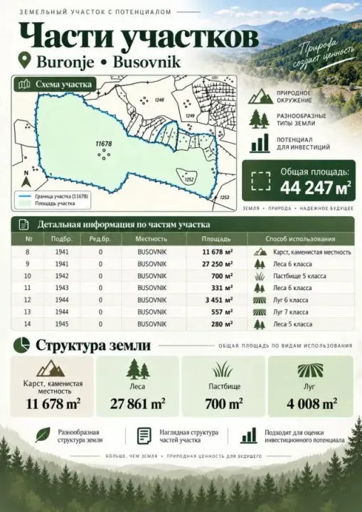Prodaja, plac, 44247m², Buronje, Podgorica