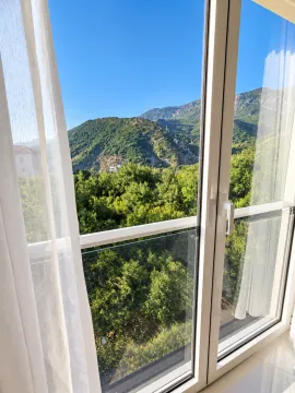 Window view of green trees and mountains. - image 9