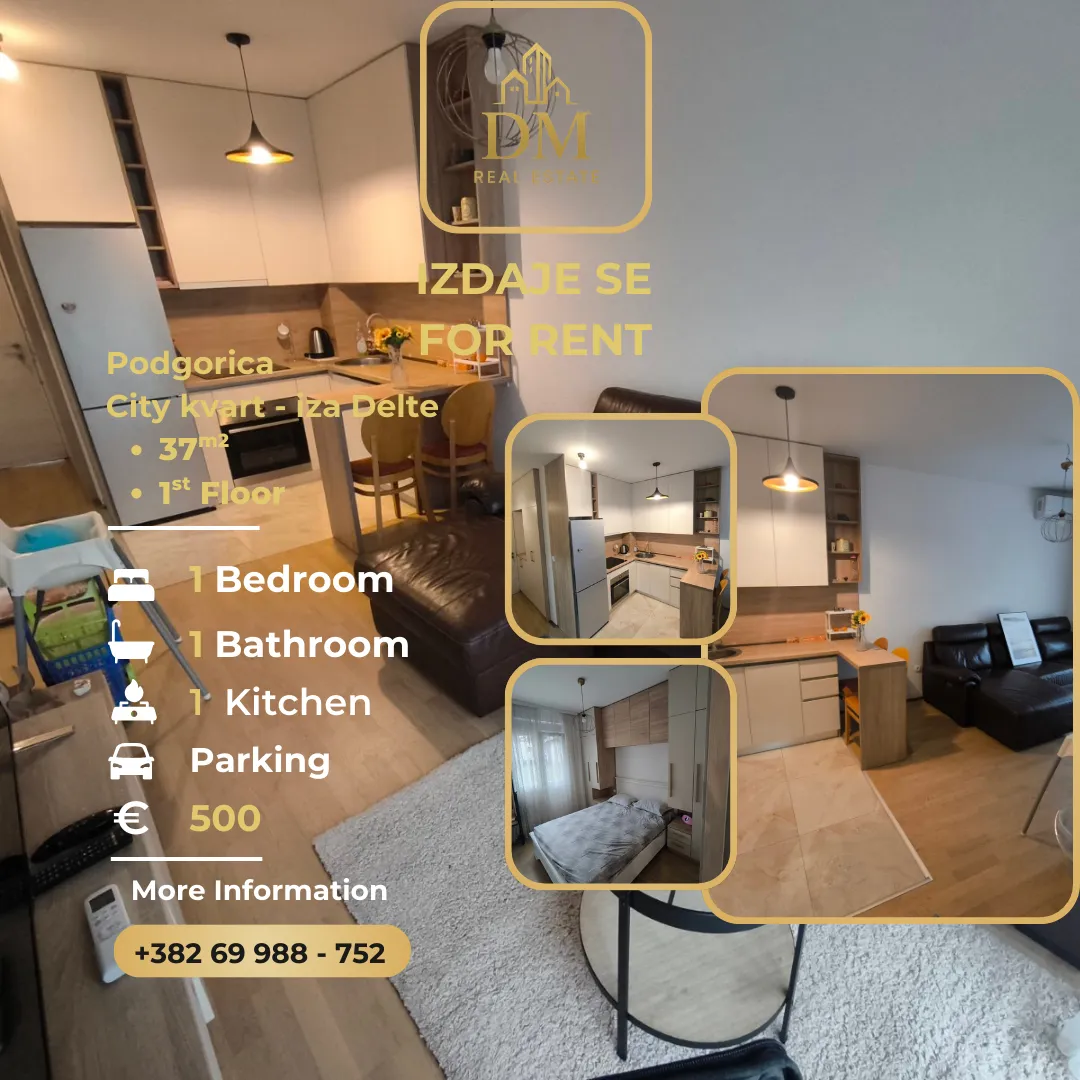 Izdavanje, jednosoban stan, 37m², City Kvart, Podgorica