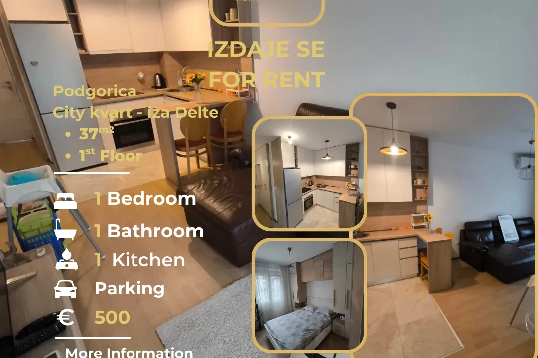 Izdavanje, jednosoban stan, 37m², City Kvart, Podgorica