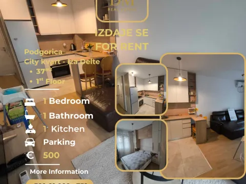 Izdavanje, jednosoban stan, 37m², City Kvart, Podgorica - image 1