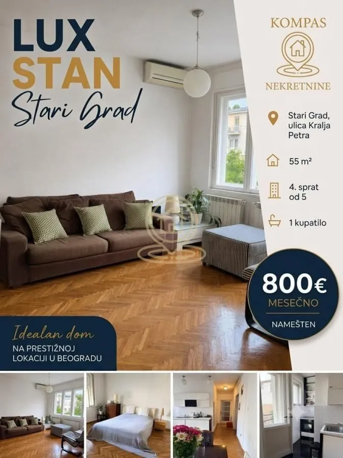 Rent, two bedroom apartment, 55m², Stari Grad, Beograd