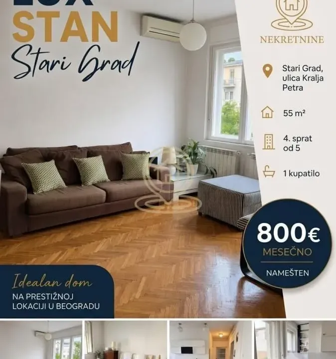Rent, two bedroom apartment, 55m², Stari Grad, Beograd