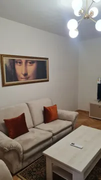 Svijetla dnevna soba sa udobnim kaučem, klub stolom i slikom na zidu. - image 9