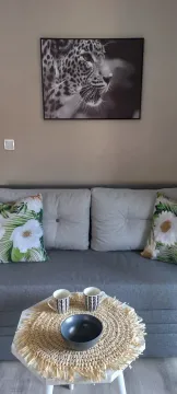 Gray sofa with decorative pillows in the living room. - image 2