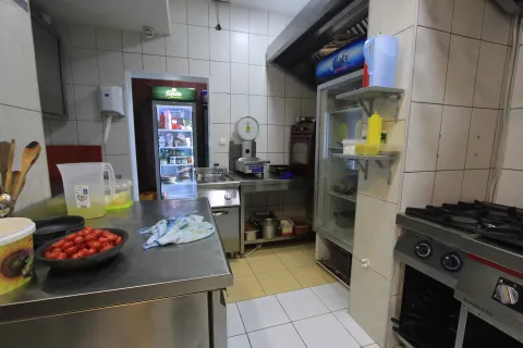 Commercial kitchen equipped with food preparation appliances. - image 19