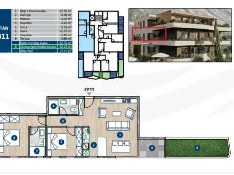 Prodaja, dvosoban stan, 66m², Kotor, Crna Gora