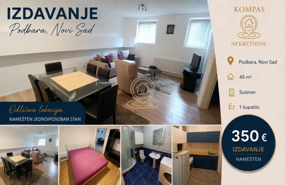 Rent, one bedroom apartment, 45m², Podbara, Novi Sad Sve Podlokacije