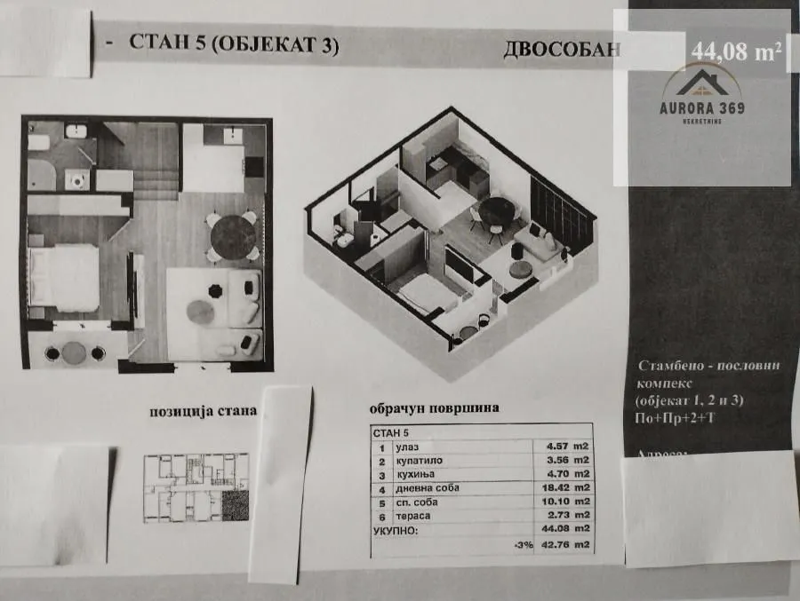 Prodaja, dvosoban stan, 44m², Adice, Novi Sad Sve Podlokacije
