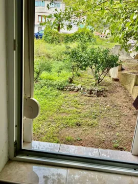 Pogled kroz prozor na zeleno dvorište sa drvećem. - image 11