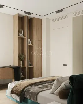 Modern bedroom with a double bed and built-in wardrobe. - image 5
