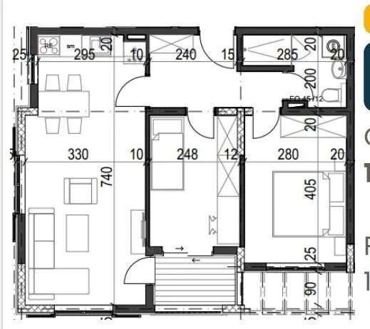 Sale, two bedroom apartment, 57m², Radanovići, Kotor